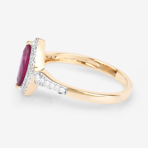 0.96 Carat Genuine Ruby and White Diamond 14K Yellow Gold Ring