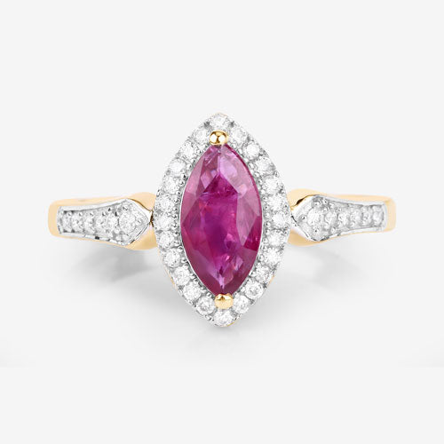 0.96 Carat Genuine Ruby and White Diamond 14K Yellow Gold Ring