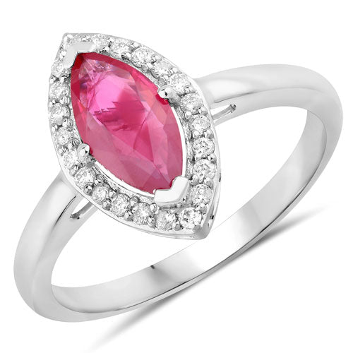 1.57 Carat Genuine Ruby and White Diamond 14K White Gold Ring