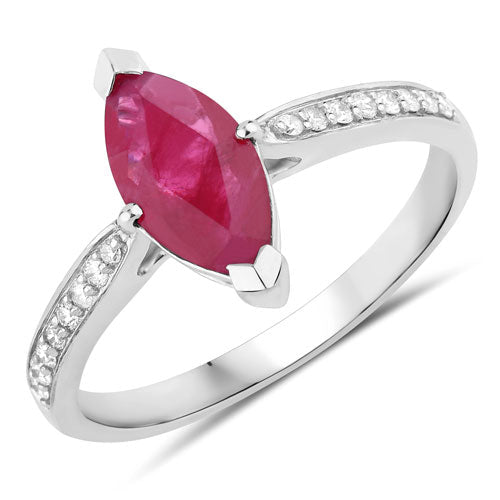 1.51 Carat Genuine Ruby and White Diamond 14K White Gold Ring