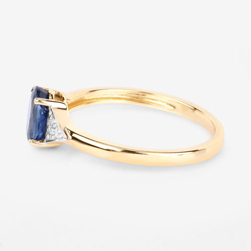 1.01 Carat Genuine Blue Sapphire and White Diamond 14K Yellow Gold Ring