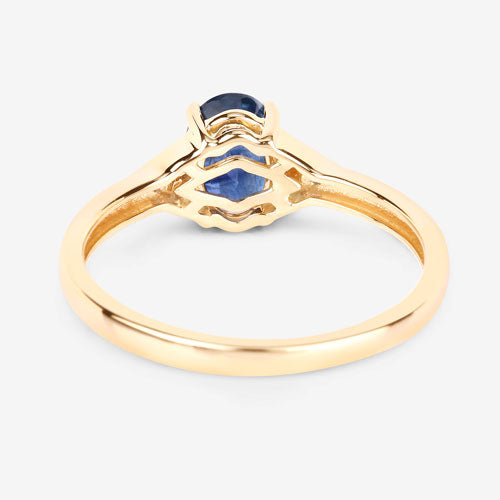 1.01 Carat Genuine Blue Sapphire and White Diamond 14K Yellow Gold Ring