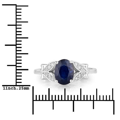 1.62 Carat Genuine Blue Sapphire and White Diamond 14K White Gold Ring