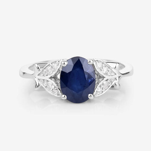 1.62 Carat Genuine Blue Sapphire and White Diamond 14K White Gold Ring