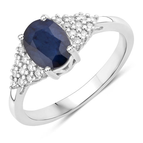 1.73 Carat Genuine Blue Sapphire and White Diamond 14K White Gold Ring