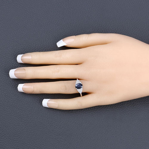1.73 Carat Genuine Blue Sapphire and White Diamond 14K White Gold Ring
