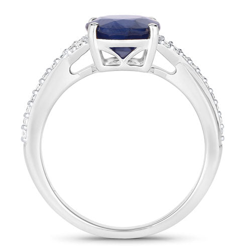 3.28 Carat Genuine Blue Sapphire and White Diamond 14K White Gold Ring