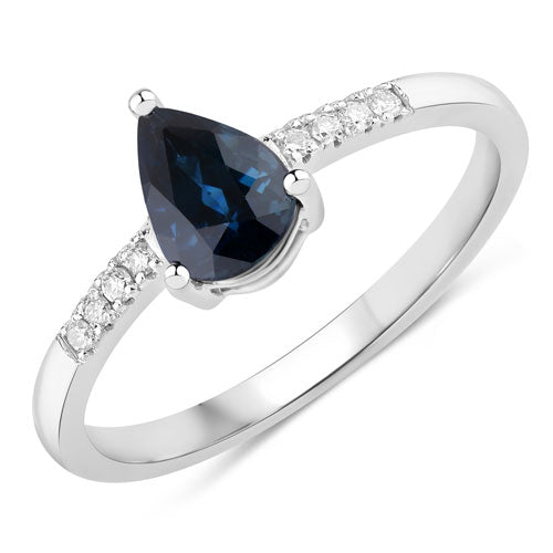 0.86 Carat Genuine Blue Sapphire and White Diamond 14K White Gold Ring