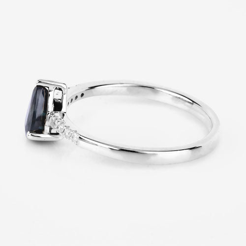 0.86 Carat Genuine Blue Sapphire and White Diamond 14K White Gold Ring