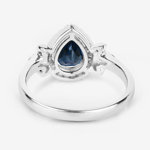 1.54 Carat Genuine Blue Sapphire and White Diamond 14K White Gold Ring