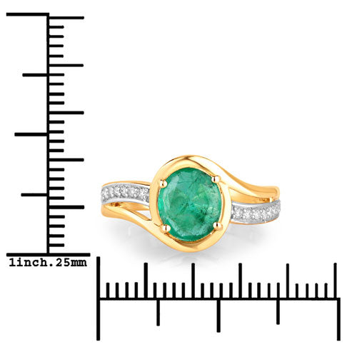 1.62 Carat Genuine Zambian Emerald and White Diamond 14K Yellow Gold Ring