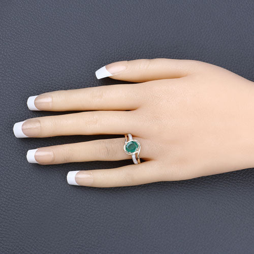 1.62 Carat Genuine Zambian Emerald and White Diamond 14K Yellow Gold Ring