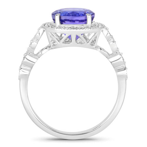 3.21 Carat Genuine Tanzanite and White Diamond 14K White Gold Ring