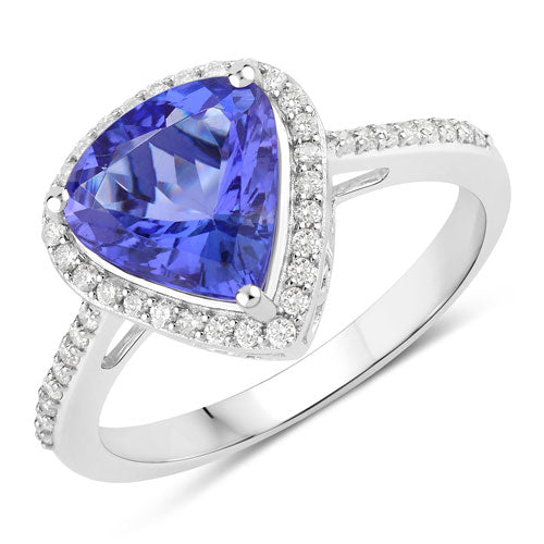 2.57 Carat Genuine Tanzanite and White Diamond 14K White Gold Ring