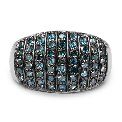 0.83 Carat Genuine Blue Diamond and White Diamond .925 Sterling Silver Ring