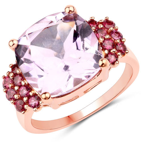 5.90 Carat Genuine Pink Amethyst and Rhodolite Granet .925 Sterling Silver Ring