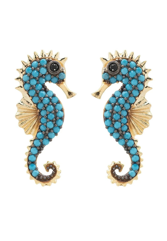 Seahorse Turquoise Earrings Gold