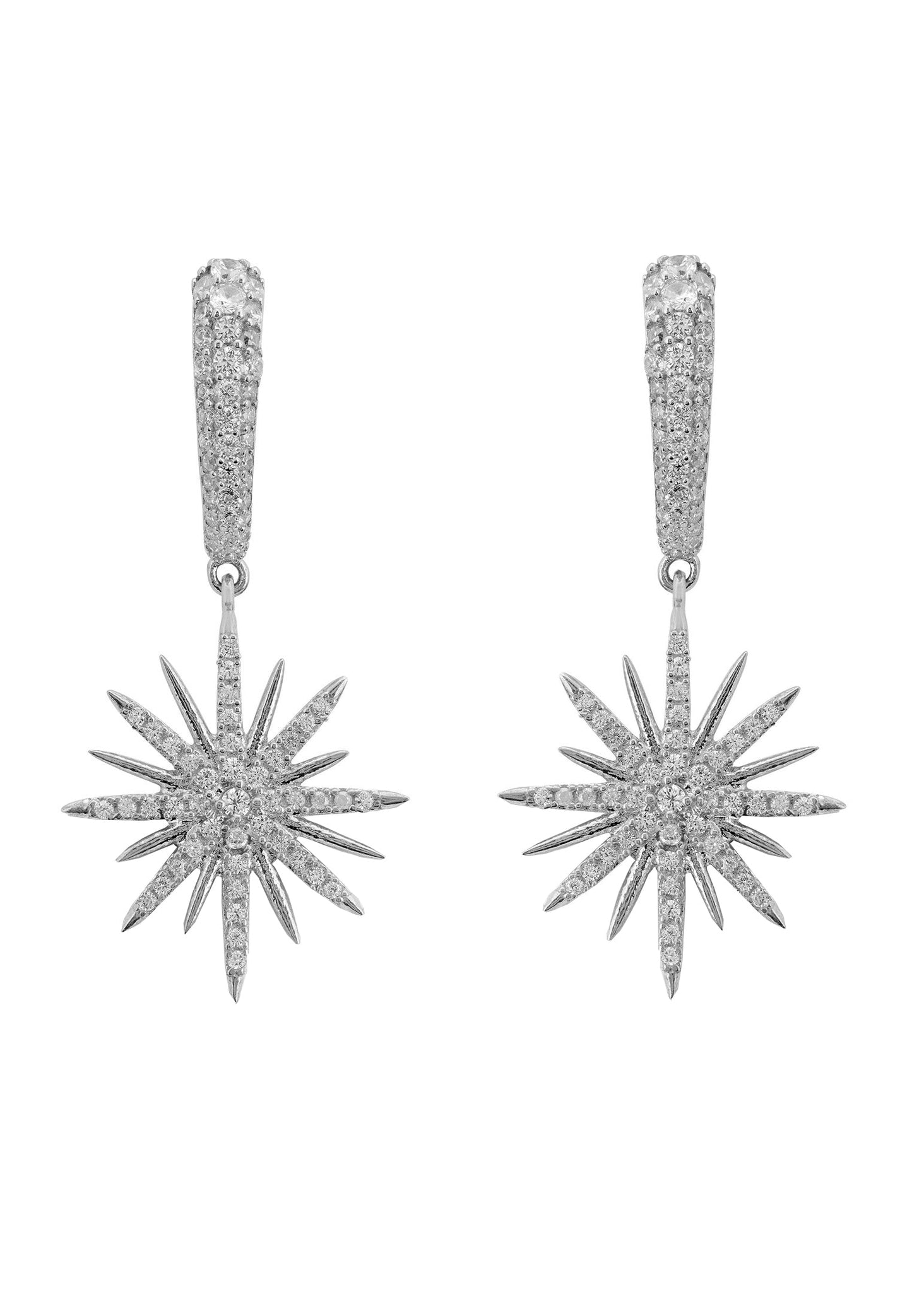 Star Burst Drop Earrings Silver
