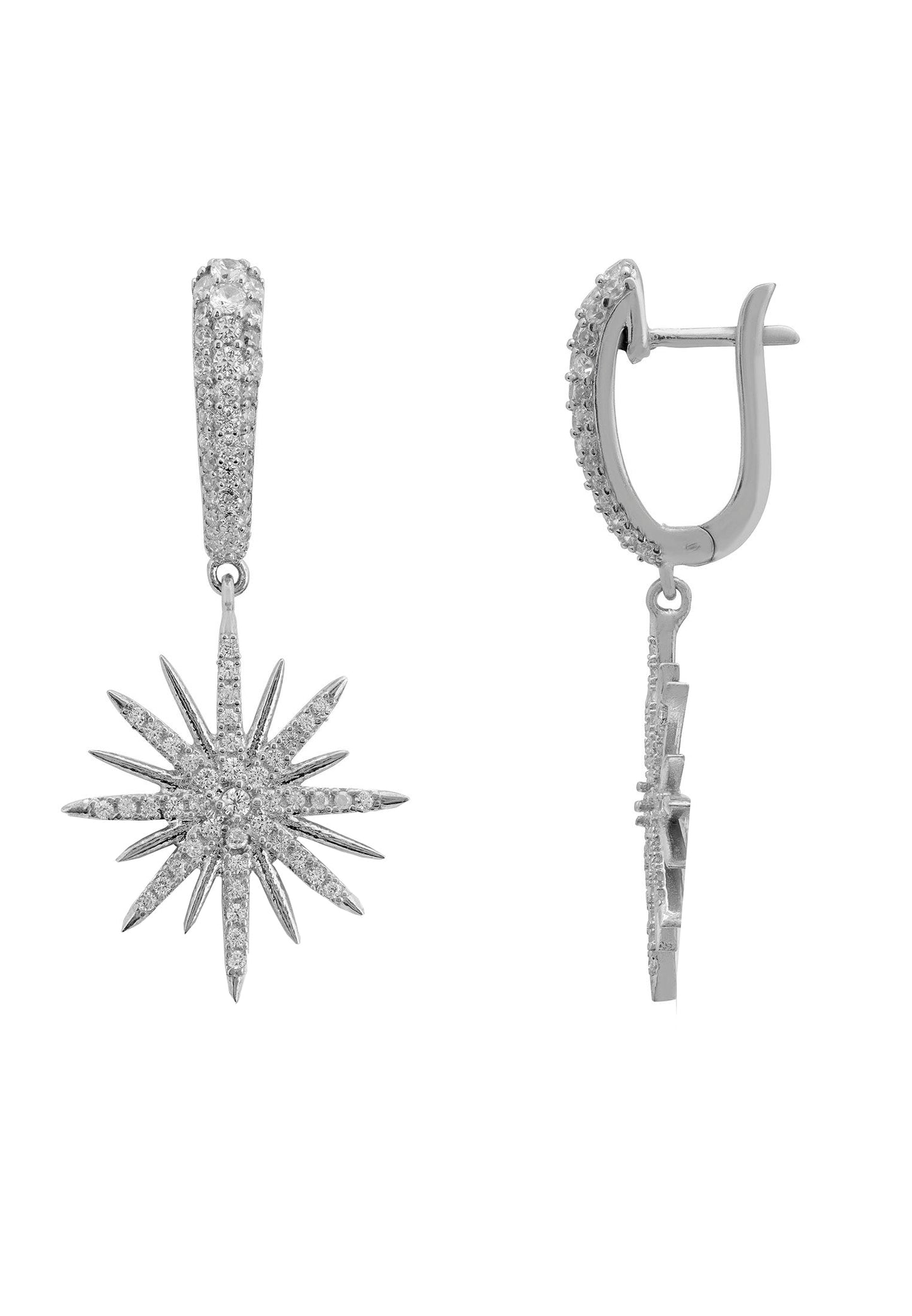 Star Burst Drop Earrings Silver