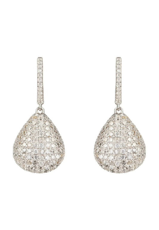 Valerie Pear Drop Gemstone Earrings Silver White Cz