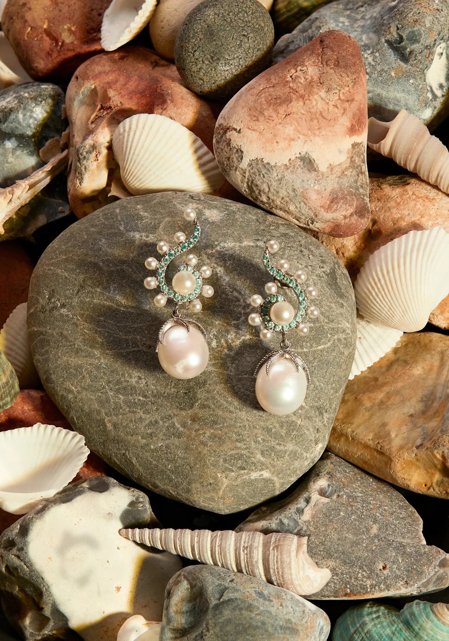 Majorica Round Pearl Poseidon Gemstone Drop Earrings Aqua Silver