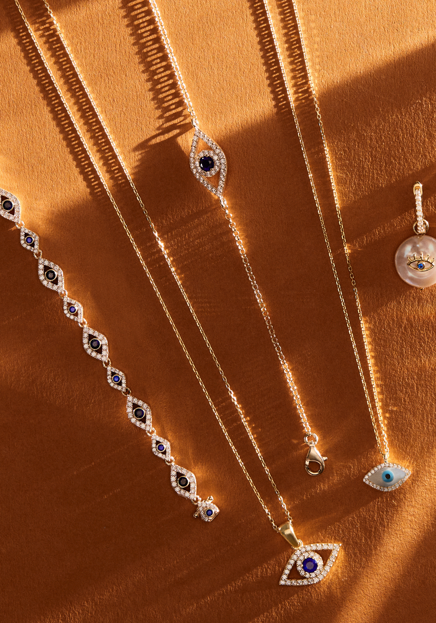 Evil Eye Elliptical Necklace Blue Gold