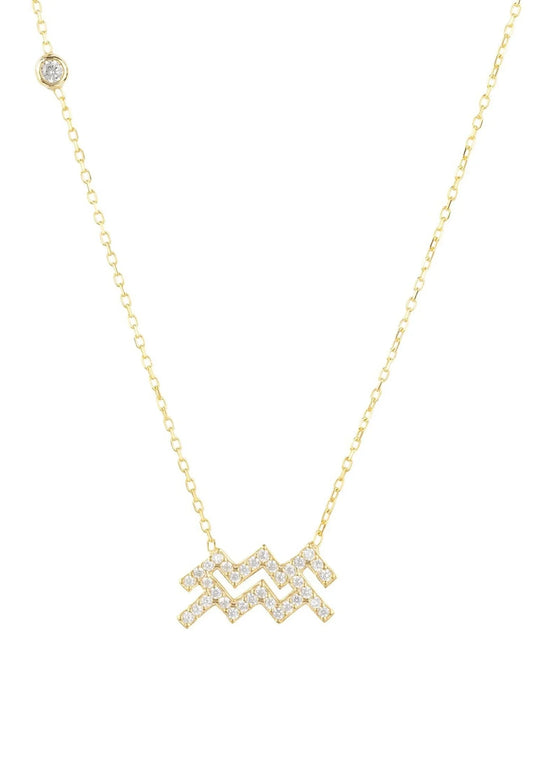 Zodiac Star Sign Pendant Necklace Gold Aquarius