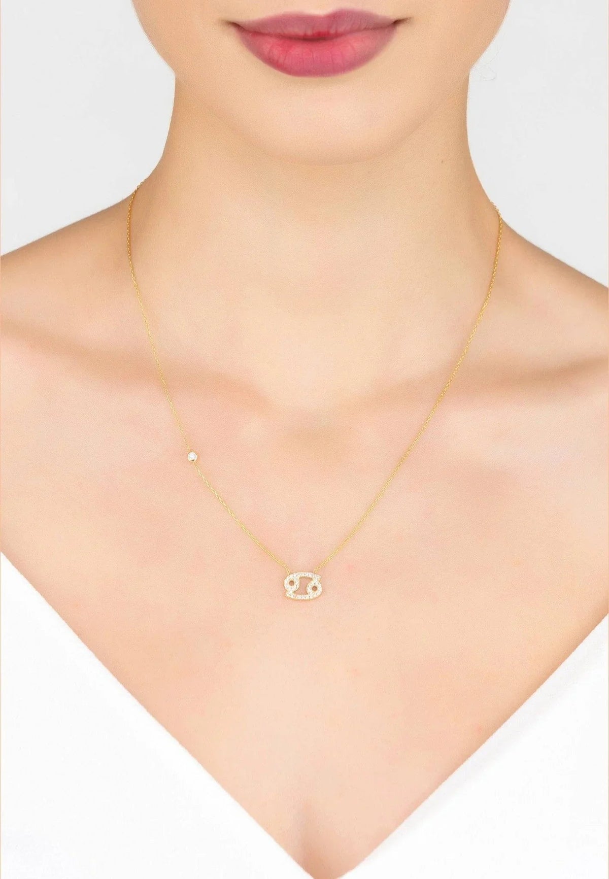 Zodiac Star Sign Pendant Necklace Gold Cancer