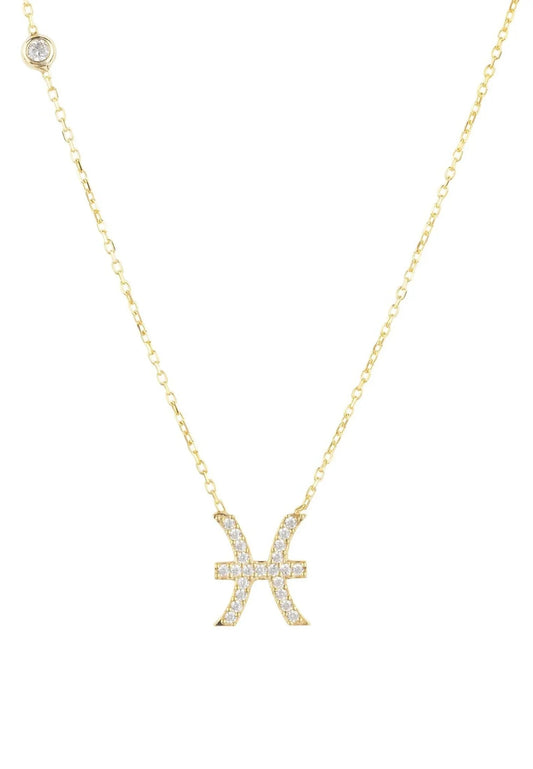 Zodiac Star Sign Pendant Necklace Gold Pisces